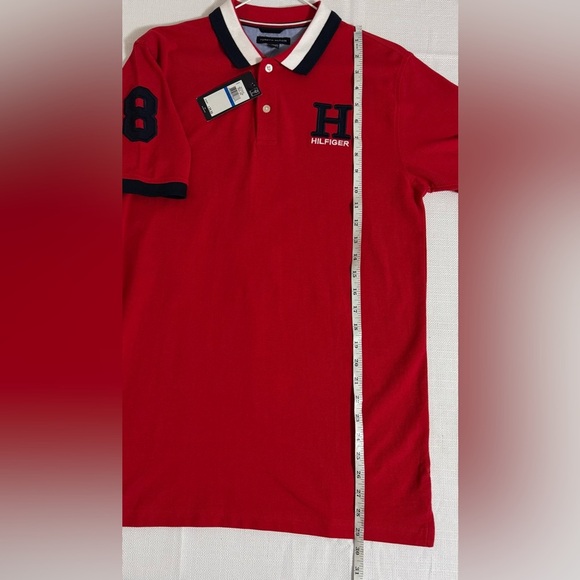 Tommy Hilfiger Boy’s Pique Polo Shirt Regal Red Stripe Collar Logo Size XL NWT - Picture 7 of 10